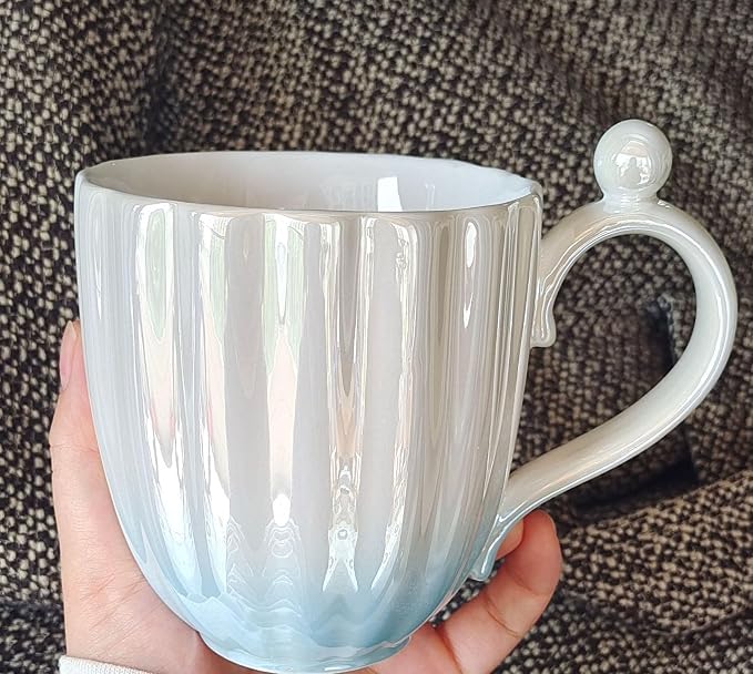 Pearl Ceramic Coffee Mug for Tea Latte Milk Cute Love Shape Cup for Home Office Women Gift 6.5 oz (Shell Pink, 420 ml)