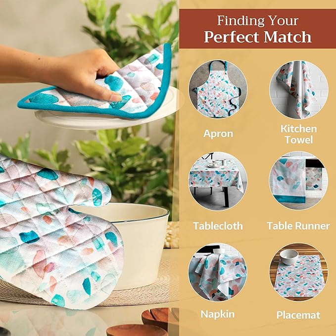 Maison d' Hermine Pot Holders 100% Cotton Heat Resistant Potholders 8" x 8" Hot Pads with Loop BBQ Cooking Baking Gifts for Mothers Day Handling Hot Pans Spring/Summer (Pack of 1, Summer Picnic)