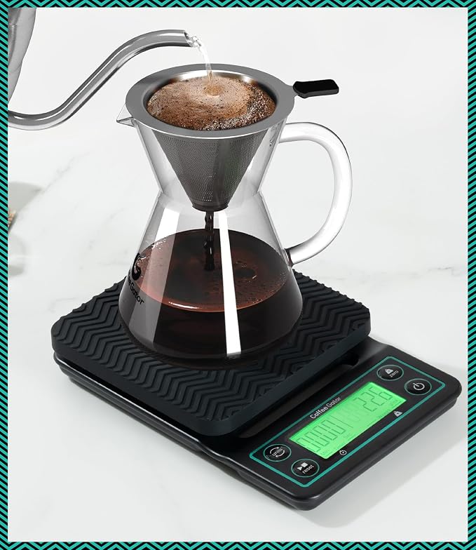 Coffee Gator Gooseneck Kettle 40oz Stainless Steel for Pour Over and Coffee Scale 0.1 Precision with Timer