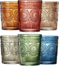 Beautiful Colored Tumbler Drinking Glasses | Set of 6 | Crystal, 10oz - Vintage Drinking Cup, Luxury Multi Color Glassware Gift Set Her, Wife & Mom, Him - Colorful Drinkware for Water, Wine, Cocktail
