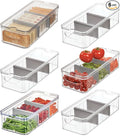 iDesign Large Fridge Organizer Bin with Removable Divider and Lid - Set of 6 - Clear/Gray