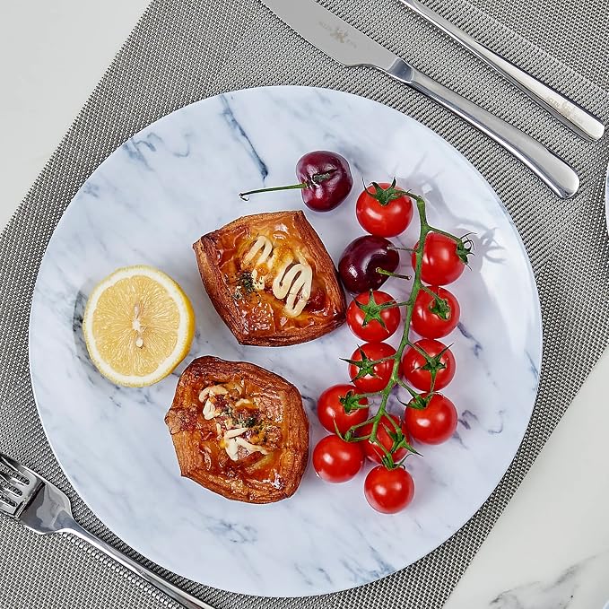 TP 12-Piece Melamine Dinnerware Sets, Plates and Bowls Dishes Set for 4, Break-Resistant & Non-Microwavable, Lightweight Dinner Plates, Marble Pattern