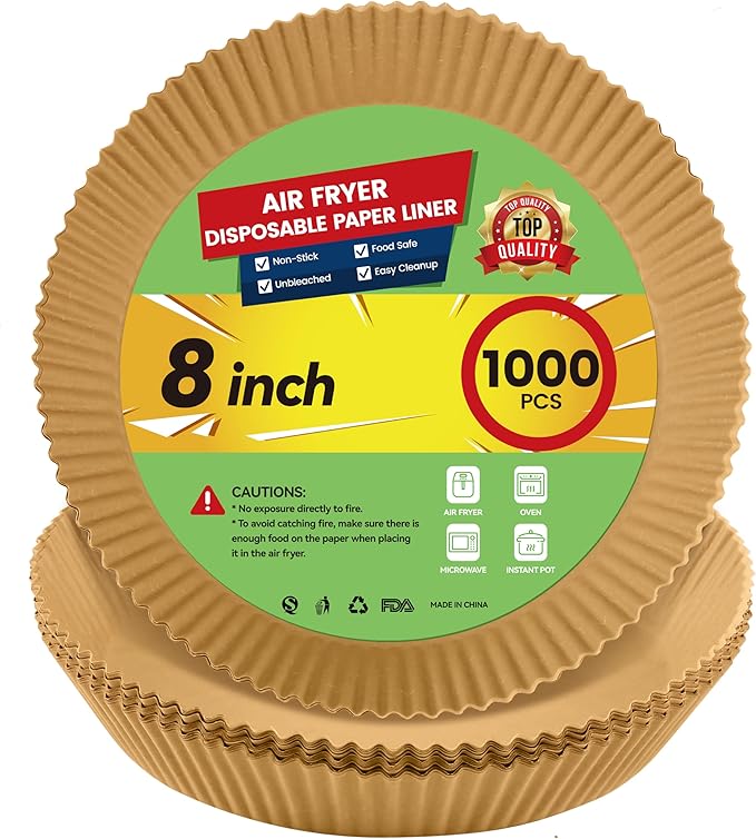 Upgraded Air Fryer Disposable Paper Liners - 1000 Pcs Thickened Deeper 8 Inch for 5-8QT Round Air Fryer Liners, Reversible Parchment Paper for Air Fryer, Baking and More