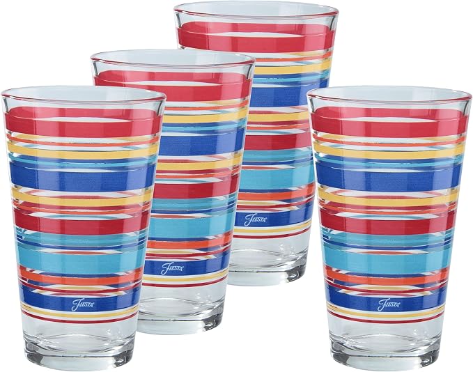 Officially Licensed Fiesta Stripes 16-Ounce Tapered Cooler Glass (Set of 4) (Bright Stripes Collection)