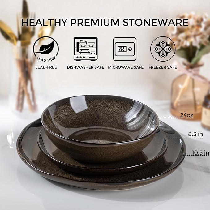 AmorArc Ceramic Dinnerware Sets,Handmade Reactive Glaze Stoneware Plates and Bowls Sets,Highly Scratch Resistant | Dishwasher & Microwave Safe Dishes Set,Service for 4 (12pc)