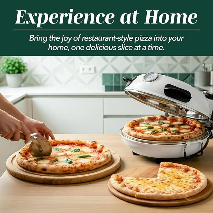 Cook With Color Electric Countertop Pizza Oven, Indoor Crispy Crust Pizza Maker, 12 Inch Pizza Oven with Ceramic Stone, Heats up to 800°F, Dual Temperature Control, Includes Pizza Peel, Off White