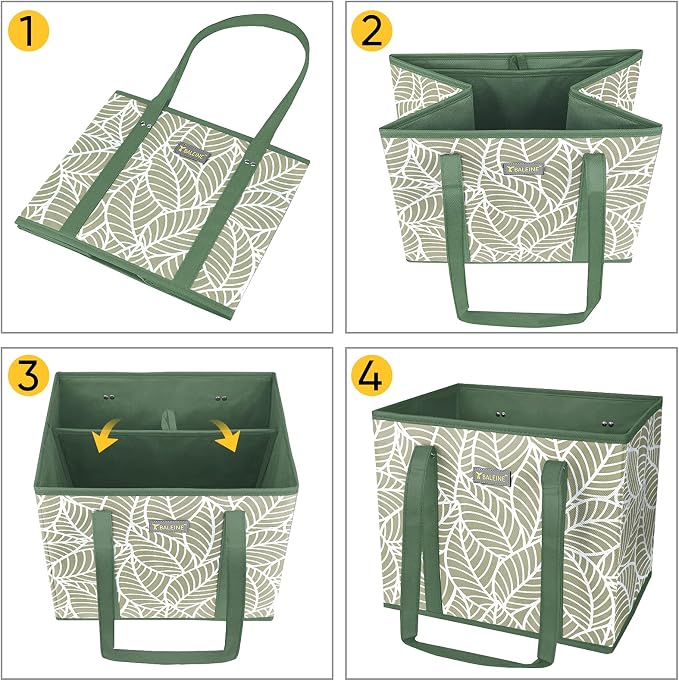 BALEINE 6Pk Reusable Grocery Bags, Foldable Shopping Bags for Groceries with Reinforced Bottom & Handles (Antique Foliage)