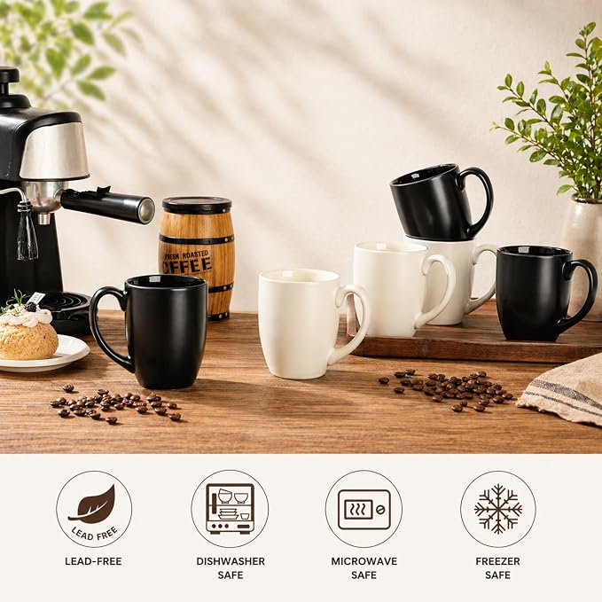 AmorArc 16oz Coffee Mugs Set of 6, Large Ceramic Coffee Mugs for Man, Woman, Dad, Mom, Modern Coffee Mugs Set with handle for Tea/Latte/Cappuccino/Cocoa. Dishwasher&Microwave Safe, Multi-Color