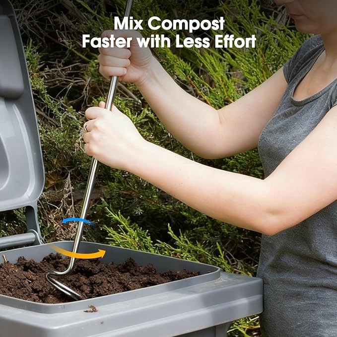 EJWOX Compost Aerator Tool, Heavy Duty Spiral Compost Turner with Ergonomic Handle, Manual Soil Aeration Tool for Garden Compost Bin and Backyard Pile Mixing