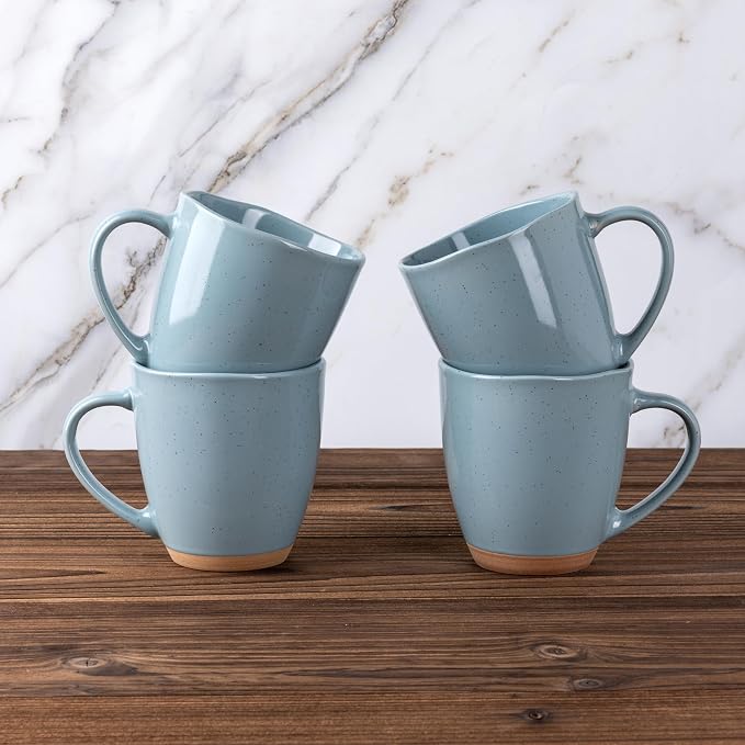 AmorArc 12oz Coffee Mugs, Ceramic Coffee Mugs set of 4 for Man, Woman, Dad, Mom, Modern Coffee Cups with handle for Latte/Cappuccino/Milk/Cocoa. Dishwasher&Microwave Safe, Blue