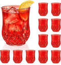 12 Pack Plastic Stemless Wine Glasses,12oz Unbreakable Vintage Elegant Drinking Glass Set,Reusable Fancy Cocktail Cups for Party, Wedding, and Bulk Events (12, 12oz-Red)