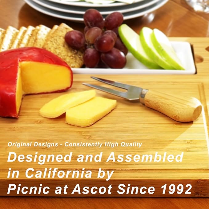 NCAA California Berkeley University Officially Licensed Golden Bears Bamboo Cheese/Charcuterie Board with Ceramic Bowl, Knife Set & cheese Markers