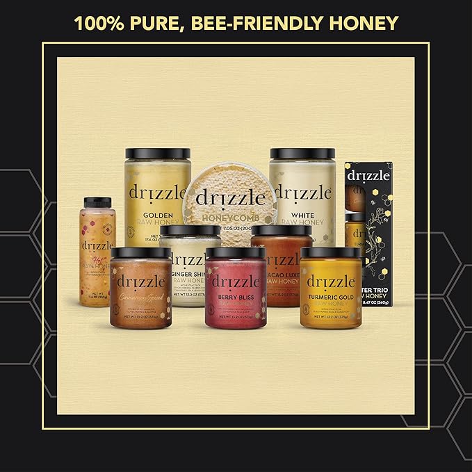 Drizzle Cacao Luxe Raw Honey - All Natural Pure Raw Honey with Organic Cacao, Unfiltered & Unheated, Use in Tea & Coffee, Sugar Substitute, Certified Kosher - 13.2 oz Jar (375 g)