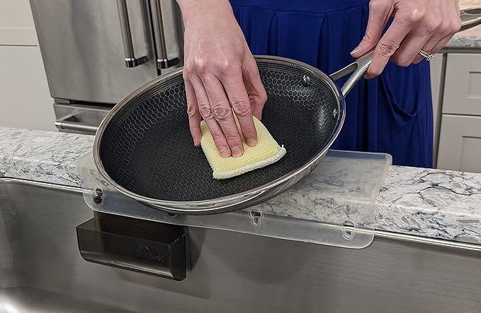 SiliProducts SiliSink Silicone Edge Guard for Kitchen Sink - Fits 3.75” - 4” Wide - The Original Silicone Sink Edge Protector with Sponge Caddy - Splash Guard, 14” Frosted Matte