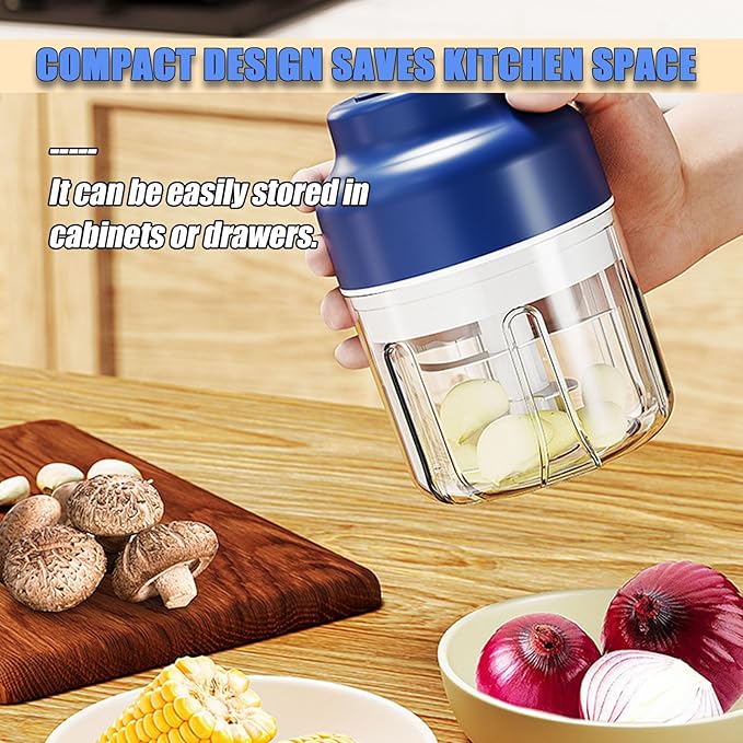 2026 New Household Electric Garlic Crusher, Rechargeable Mini Food Chopper with USB Cable, Strong Battery Life, One-Touch Operation for Chopping Garlic, Onion (Blue, S)