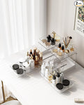 Attelite Makeup Organizer 2-Tier Rotating Design Cosmetics Storage with 180 Rotation Sturdy Durable Versatile Perfume Vanity Organizer for Countertops, Bathrooms, Office Supplies 2 Pack White