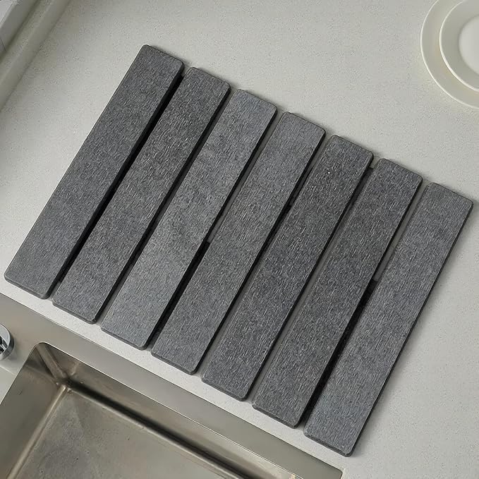 Super Absorbent Stone Dish Drying Mat – 16" x 12" Compact Fast-Drying Diatomite Mat for Countertops, Cups & Small Dish Loads