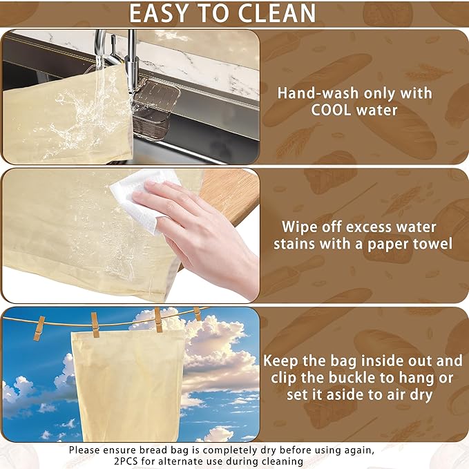 Reusable Beeswax Bread Bags for Homemade Sourdough with Clear Window, Linen Waxed Storage Containers,Eco-Friendly, Freezer-Safe, Sourdough Accessories (2-Pack)