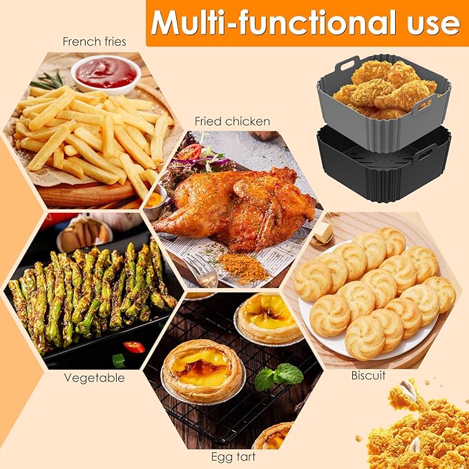 4 Pack Silicone for 5-8QT, 8 Inch Square Reusable Non-Stick Basket Inserts Fit for Air Fryer Pro XL AF141 AF142 AF181 AF182, Pot Oven Liner Baking Tray Air Fryer Accessories