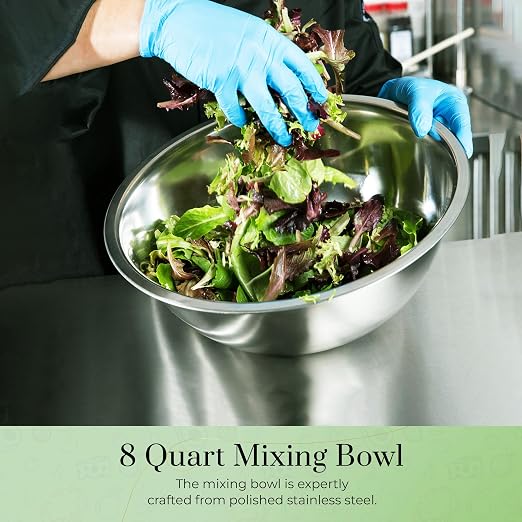 OCS Parts 8 Quart Mixing Bowl | 13.25-Inch Stainless Steel Professional Grade Flat Base Mixing Bowls for Home and Commercial Kitchens