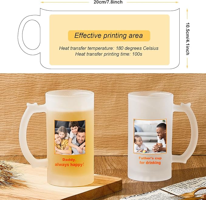 Mifoci 12 Pcs Sublimation Blank Beer Mugs Personalized Tazas Para Father's Day Present 16 oz Frosted Beer Glass Cups Can Add Photo Text or Image Gift for Dad Husband Groomsmen Wedding Oktoberfest