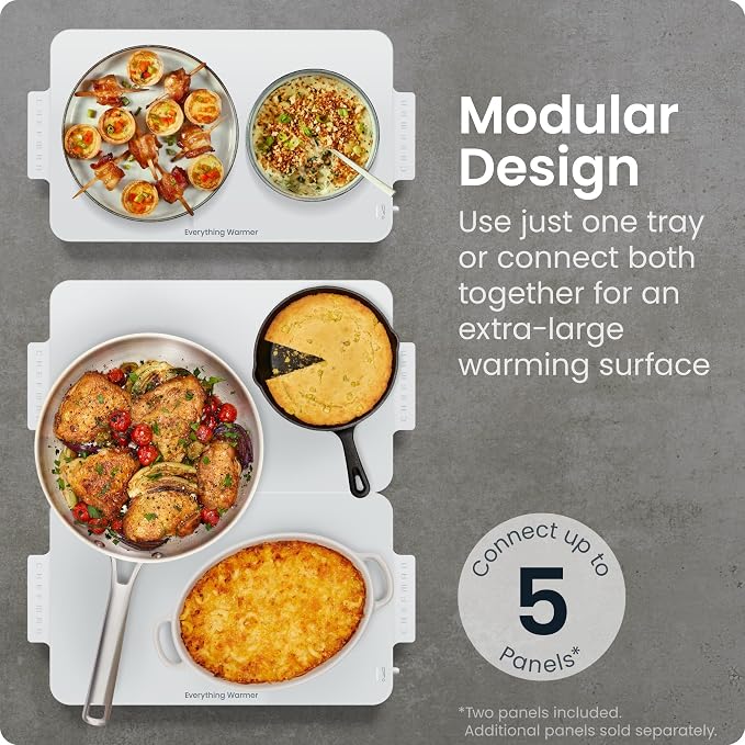 Chefman Everything Warmer Electric Warming Tray, 20” x 16” Modular Expanding Design, Graphene Full-Surface Heating, Food Warming Mat for Parties, Gatherings & Daily Use, Two Tempered Glass Panels