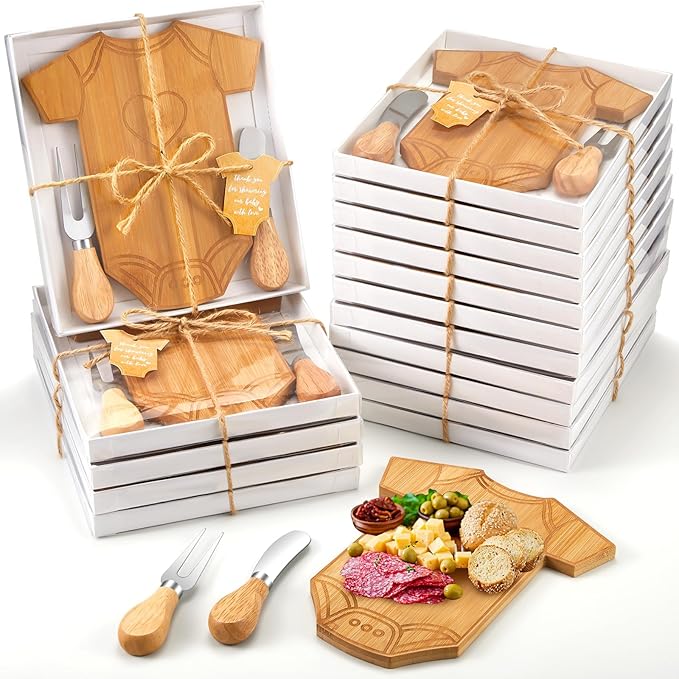 Ziliny 50 Set Baby Shower Gifts for Guest Prizes Clothing Shaped Mini Charcuterie Board Small Cheese Cutting Board Set with Knives Forks Baby Shower Party Favor Thank You Return Gifts (Bamboo Color)