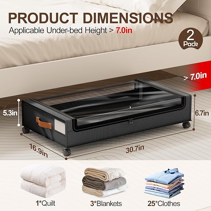 LAMU Under Bed Storage with Wheels 2 Pack & 2 Pack Bathroom Organizers and Storage