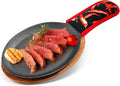 Lallisa 1 Set Cast Iron Fajita Plate Set Fajita Plate Pan with Wooden Tray Anti Scald Protection Hot Mitt Cast Iron Skillet Set for Home Barbecue Kitchen Party Restaurant Catering Service