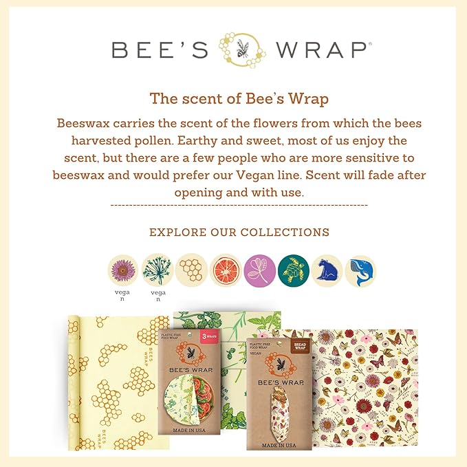Bee's Wrap Beeswax Wraps for Bread - Beeswax Bread Wrap for Sourdough & Bread Storage - Plastic Free Made in USA Reusable Natural Food Wrap - Garden Party