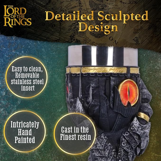 Nemesis Now Lord of the Rings Goblet - Hand-Painted Themed Drinkware, Perfect Collectible for LOTR Fans and Enthusiasts - Sauron