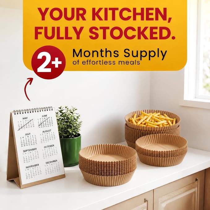 Air Fryer Liners for Ninja, 125 Pcs Round Disposable Airfryer Paper Liners – Non-Stick and Oil Proof for Easy Cleanup, Great for Oven, Pans & Baking – 8 Inch for 5-8 qt Basket by Baker's Signature