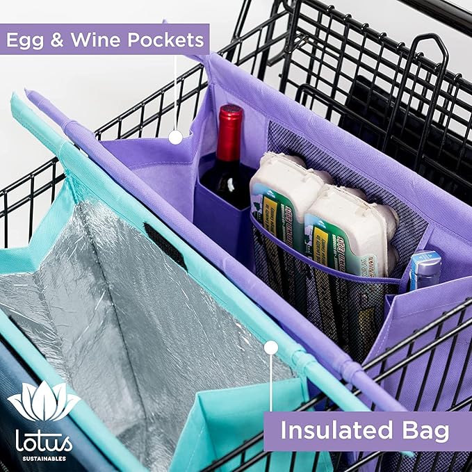 Lotus Trolley Bag and Lotus Organic Cotton Reusable Produce Bags Bundle - Eco-Friendly Solution to Sanitary Grocery Shopping!