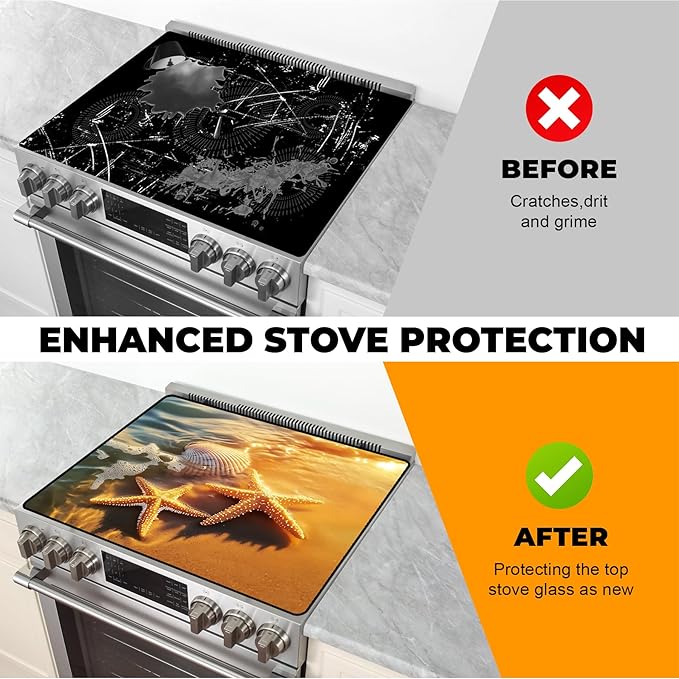 Heat-Resistant Glass Stove Top Cover with Anti-Slip Rubber Coating – Electric Stove Protector, Scratch-Resistant, Expands Counter Space, Stylish Kitchen Decor (Starfish)