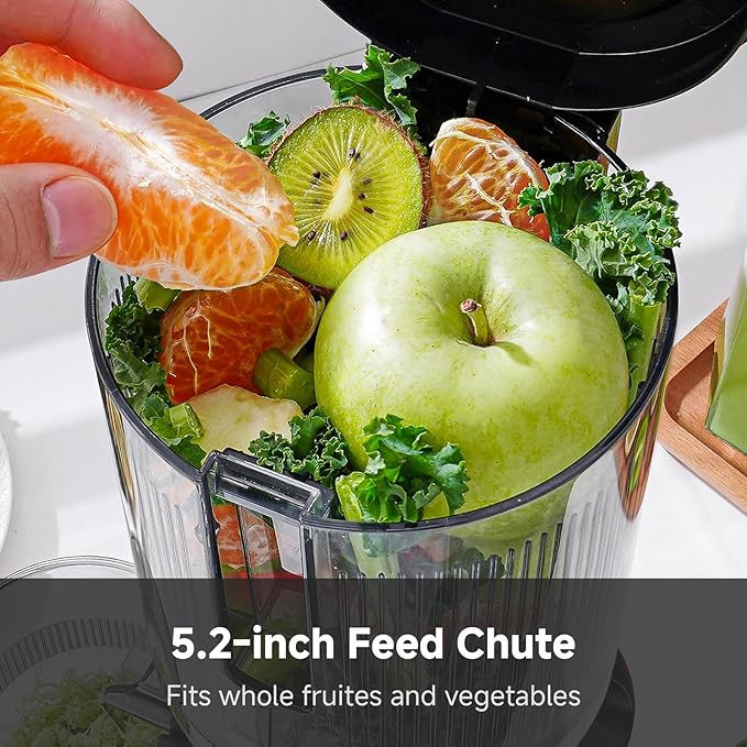Cold press Juicer Machines with 5.2" Extra Self-Feeding for Whole Vegetable & Fruit, Juice Extractor with Large Auger & Triple Strainers, Easy to Clean, High Juice Yield, Stainless Steel Silver
