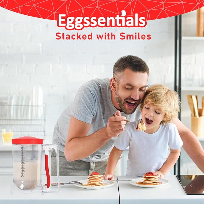 Eggssentials Pancake Batter Dispenser - Batter Dispenser with Squeeze Handle for Cupcakes - Pancakes - egg Poacher Insert Stainless Steel Poached Egg Cooker Eggs Poaching Cup PFOA Free Egg Poachers