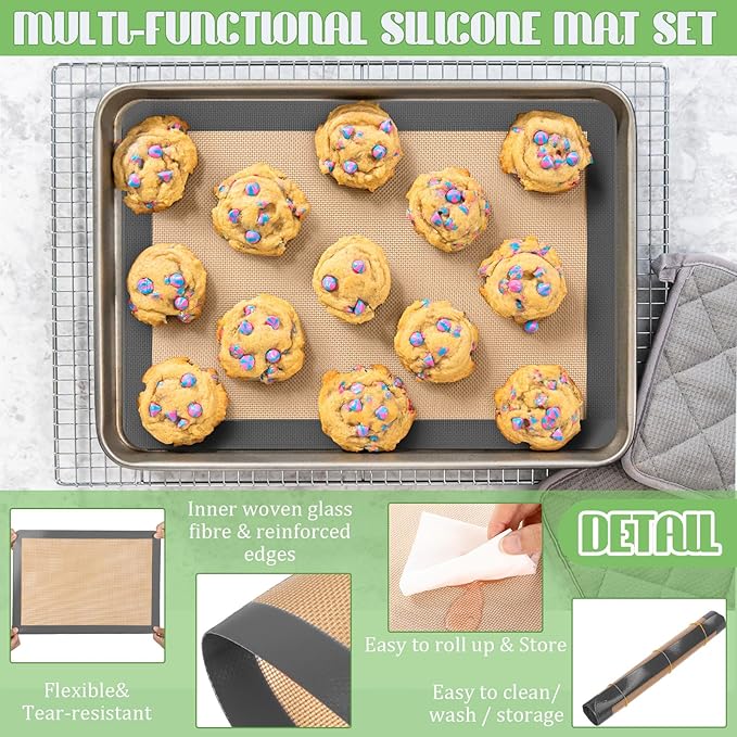 Nuanchu 8 Pieces Silicone Baking Mat Non-stick Silicone Baking Half Sheet 16.5'' x 11.6'' Silicones Cookie Sheet Easy Clean Oven Cookie Liner for Oven Making, Macaroon, Bread Pastry(Grey)