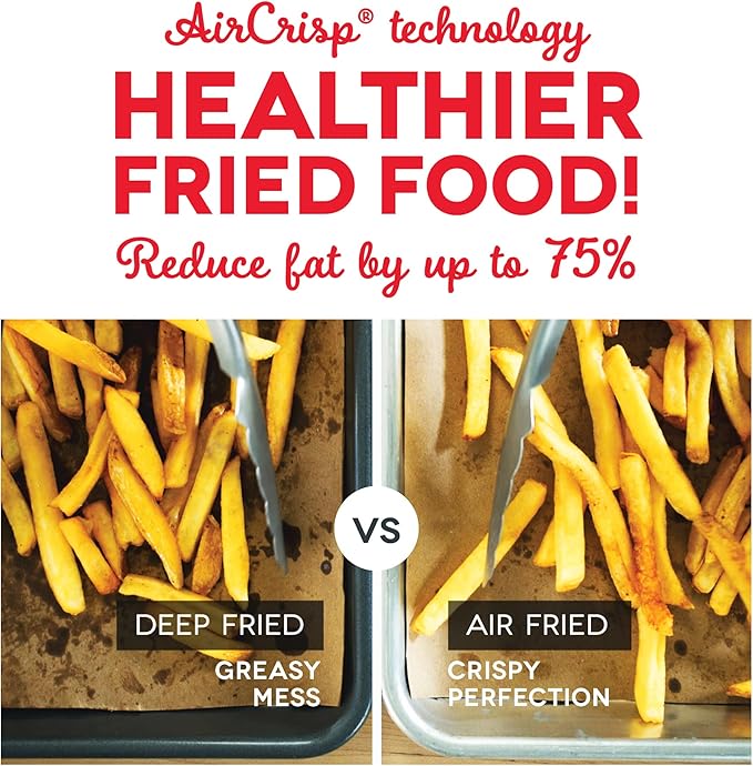 Dash Deluxe Air Fryer - Adjustable Temperature Control & Auto Shut-Off Feature - AirCrisp® Technology - Spacious Nonstick Basket - 1700 Watt - 6 Quarts - Red