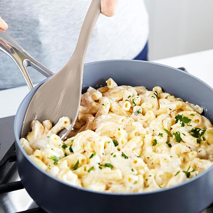 GreenPan Silicone Solid Spoon, Mixing Stirring Serving, Cooking Kitchen Utensil, Flexible Rubber Nonstick Cookware, Rigid Steel Core, Heat-Resistant, Anti-Slip Handle, BPA-Free, Dishwasher Safe, Taupe