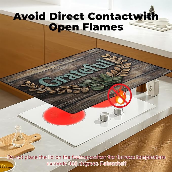 Stove Top Cover- Mat for Electric Stove Protector with Anti-Slip Rubber Coating Dish Drying Mats Scratch-Resistant (grateful, 28.5" x 20.5")