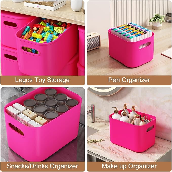 ORGIDOL 8 Pack Pink Storage Bins with Lids Stackable Storage Container for Organizing, Storage Boxes with Handle for Shelves, Cute Storage Bin for Craft, Snacks, 9.85x6.9x5.7 inch
