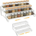 3-Tier Spice Rack Organizer, 13"-21.5" Expandable Spice Organization Shelf, Metal Seasoning Organizer for Kitchen Countertop or Pantry, Slip-Resistant Design for Jars and Bottles, White