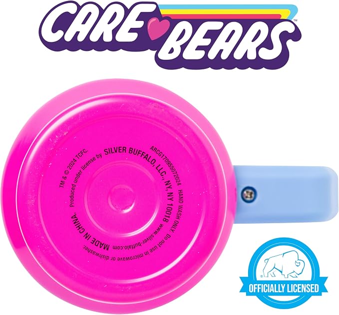 Silver Buffalo Care Bears Featuring Grumpy Bear, Funshine, and Love-A-Lot Bear Heart Showers Ombre Double Walled Stainless Steel Tumbler with Handle and Straw, Fits in Standard Cup Holder, 40 Ounces