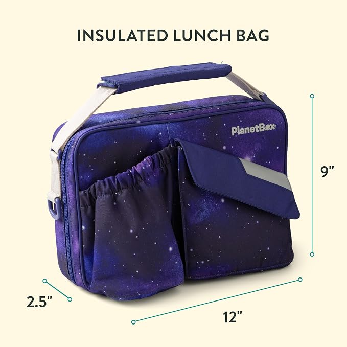 PlanetBox Rover Stainless Steel Bento Box Style Lunch Box Kit for Kids with 5 Compartments – Stardust Edition includes Insulated Lunch Bag, Leakproof Food Containers and Matching Magnets