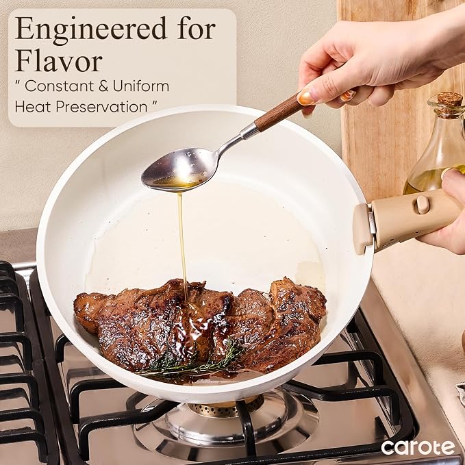 CAROTE 19pcs Pots and Pans Non Stick, Cookware Sets Detachable Handle, Induction Kitchen Pots and Pans,NonStick Cooking Set, Oven/Dishwasher/Fridge Safe, Space Saving