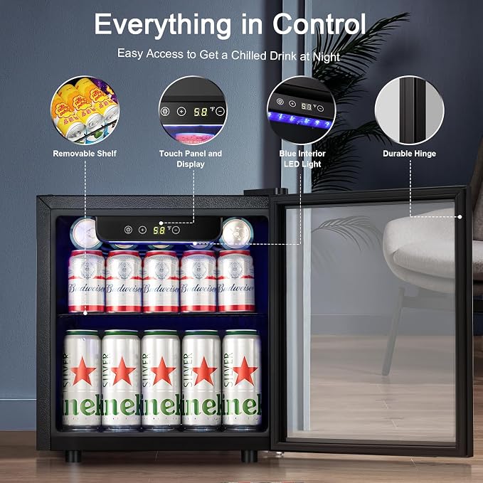 Antarctic Star Mini Fridge 12 Bottle 48 Can Beverage Refrigerator Cooler with Glass Door for Soda Drinks or Wine,Freestanding Beverage Fridge for Home and Bar with Adjustable Shelving, 1.3 Cu. Ft.