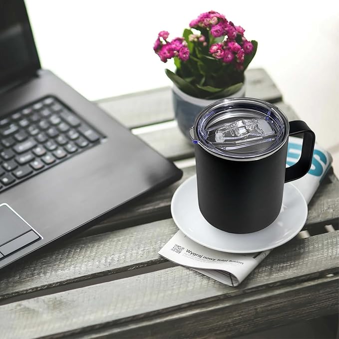 YOUKE OLA 16 Pack Stainless Steel Insulated Coffee Mug Bulk with Handle & Lids, Powder Coated 12oz Vacuum Insulated Double Wall Mug for Laser Engrave, Black