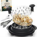 SIHAYA Large Chicken Shredder Tool Twist – 11 Inch, Suction Cups, Visible Lid, Removable Tray, Tongs & Brush – Strong and Food Grade Safe for Chicken, Birria, Beef – Dishwasher Safe