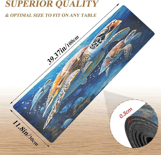 ALAZA Sea Turtle Trivet Table Runner 40 Inches Long Trivet for Hot Pots and Pans/Hot Dishes,Table Protector Heat Up to 230F, Decorative Hot Plates Mat for Kitchen Countertop