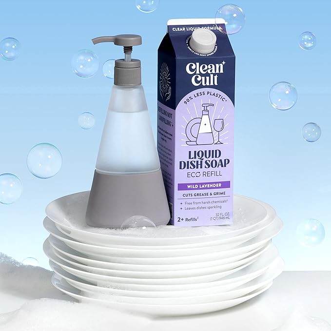Cleancult Dish Soap Dispenser (15oz, 1 Pack) - Refillable Glass Soap Dispenser with Pump - Shatter Resistant Dish Soap Dispenser for Kitchen Sink - Non Slip Silicone Sleeve - Charcoal